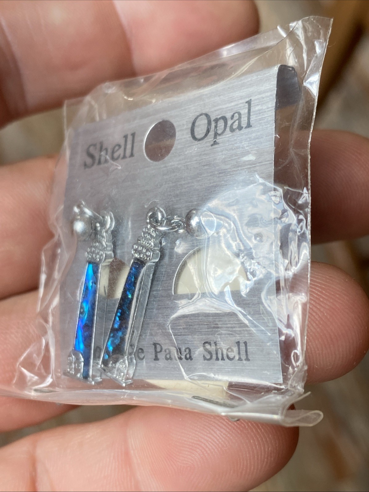 LIGHTHOUSE Blue Paua Shell Dangle Earrings Abalone Inlay Silver Tone Pierced NEW