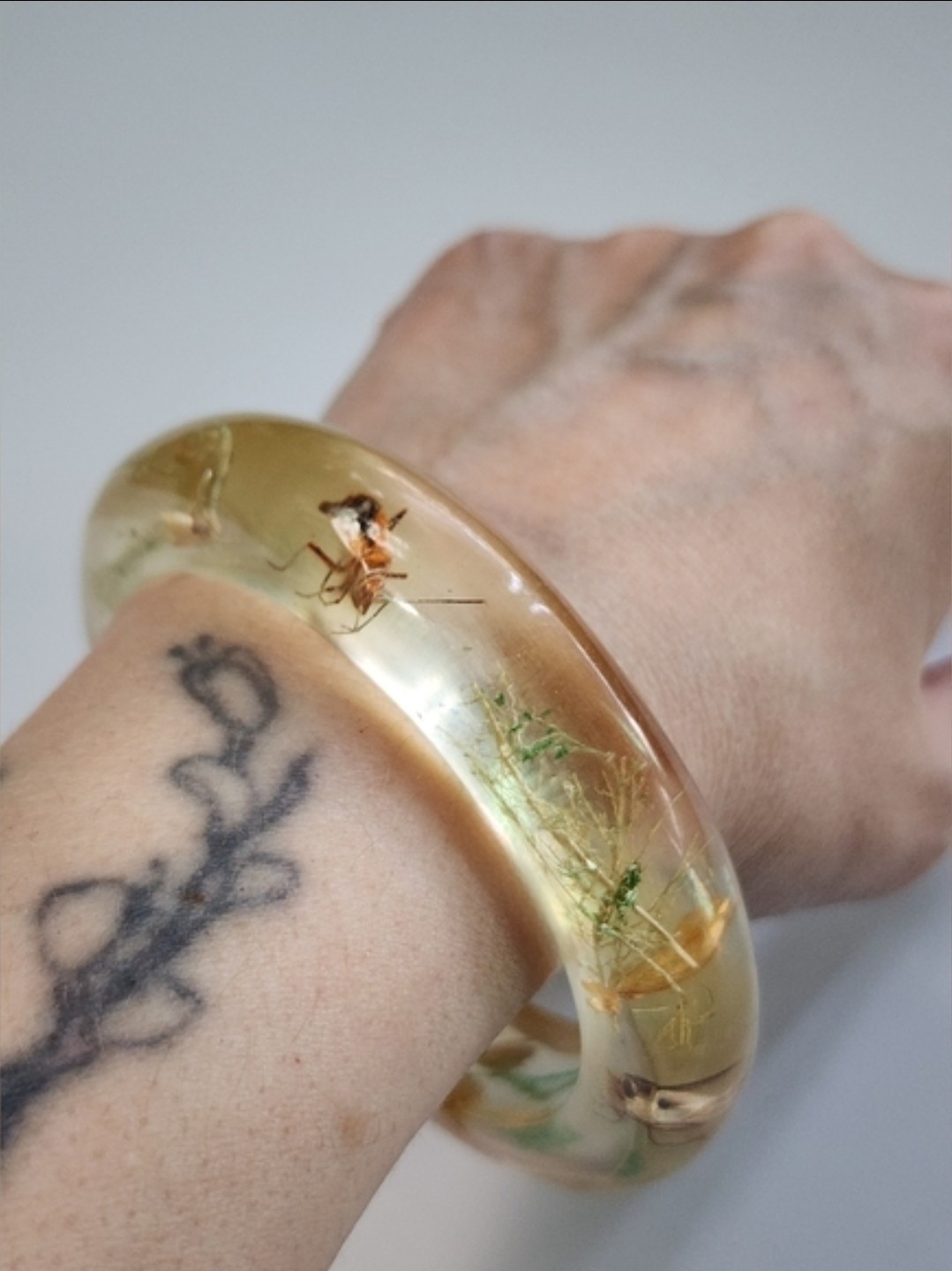 Vintage Bontanical Flora & Insect Lucite Bangle