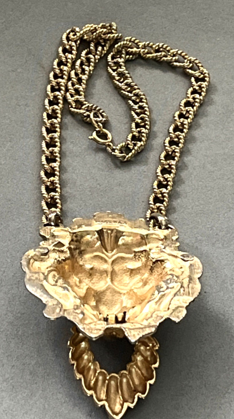 Vintage NAPIER Lion Head Articulate Door Knocker Gold Tone Chain Link Necklace