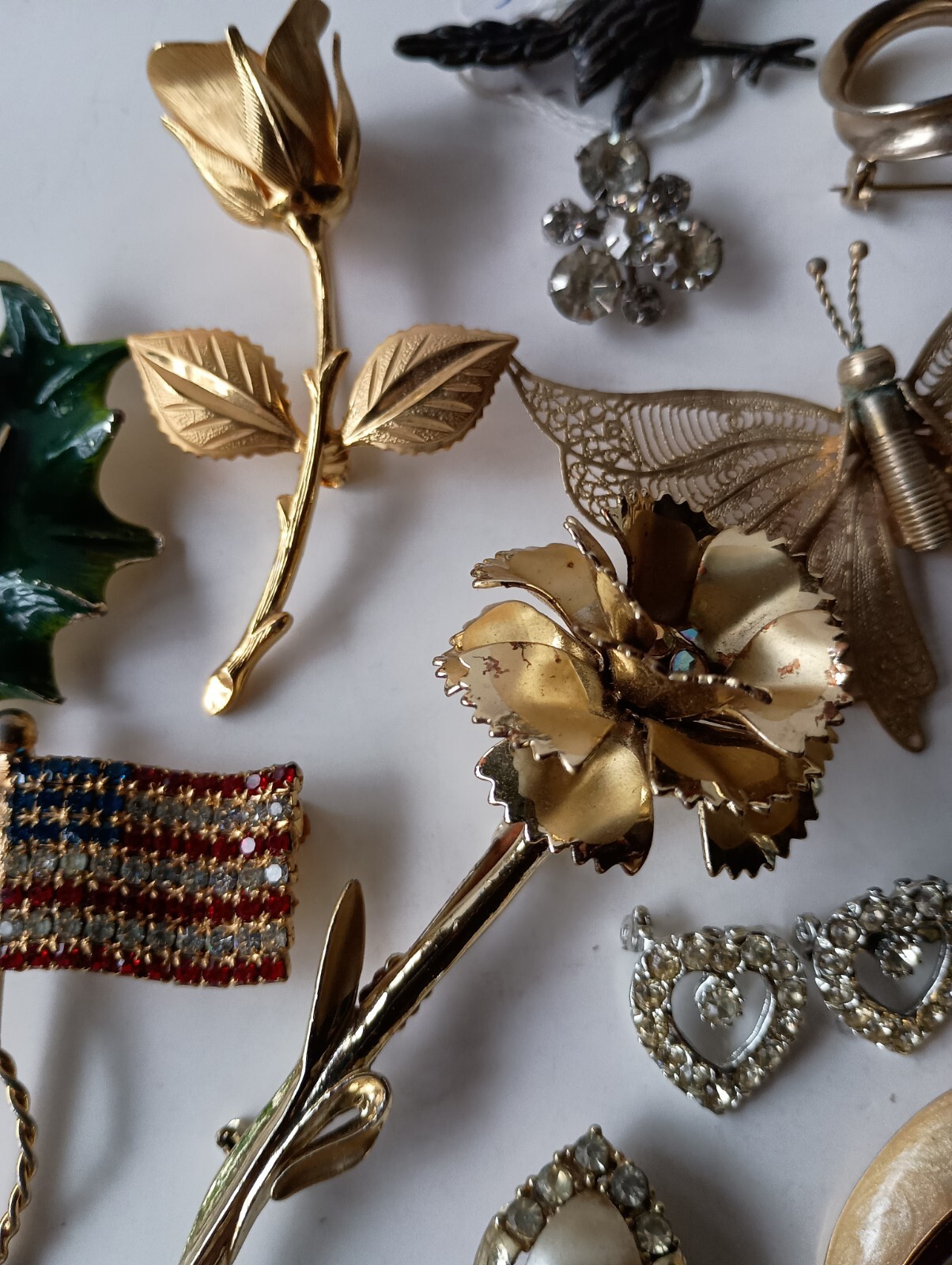 Brooch Lot Jewelry Pins Glass Plastic Signed Metal 925 Repair Craft Harvest