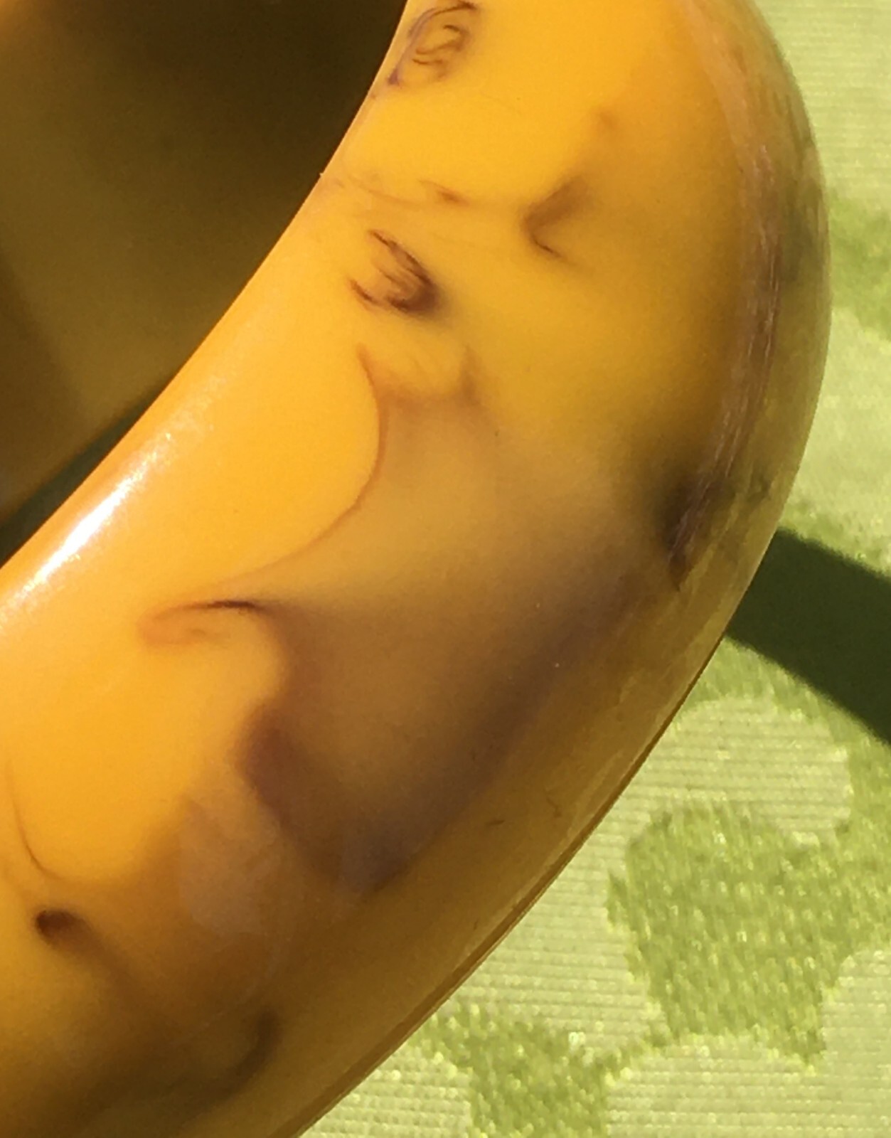 FRENCH 1940s WOMEN WIDE BANGLE BRACELET~YELLOW & BROWN MARBLED BAKELITE~PERFECT