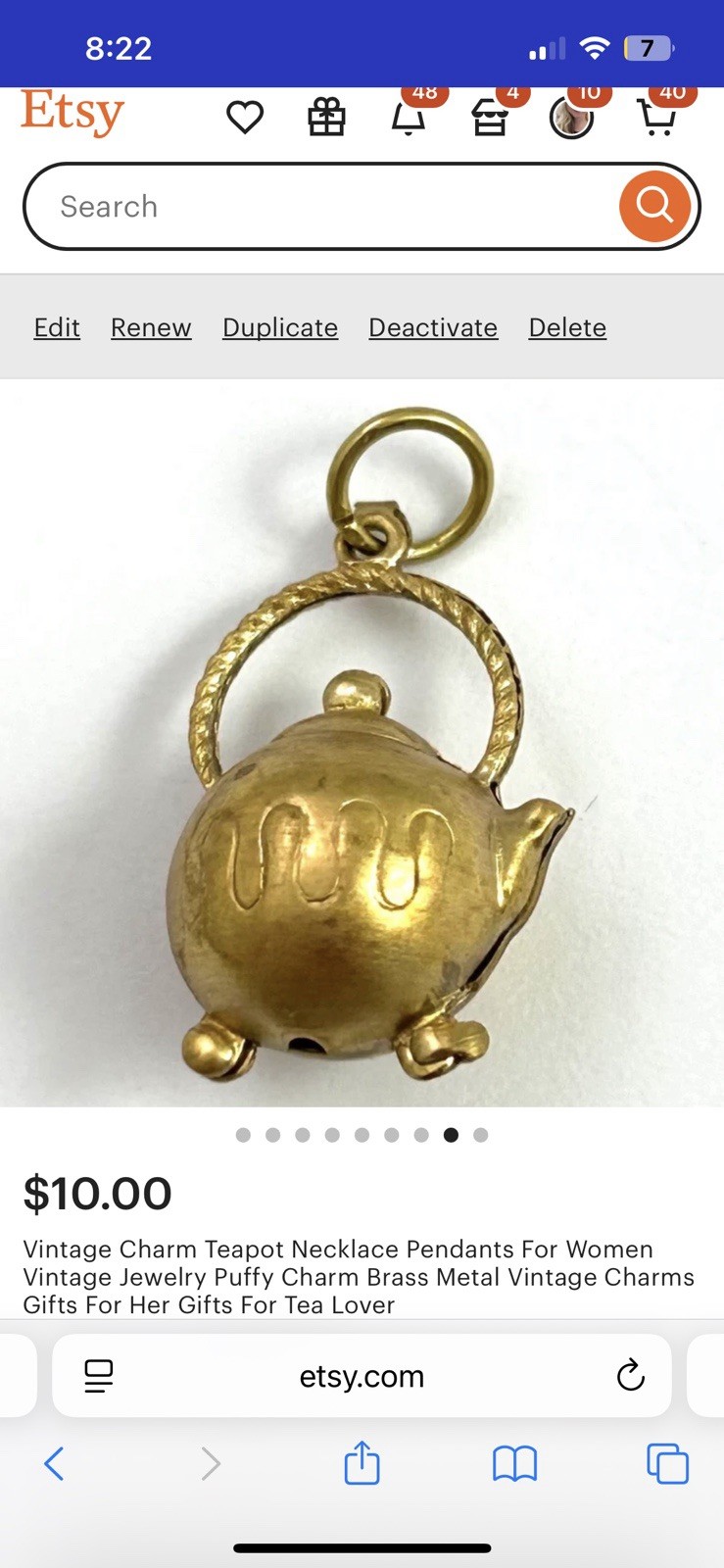 Vintage Charm Pendant Teapot Brass Metal Vintage Jewelry Tea Lover Gift For Her
