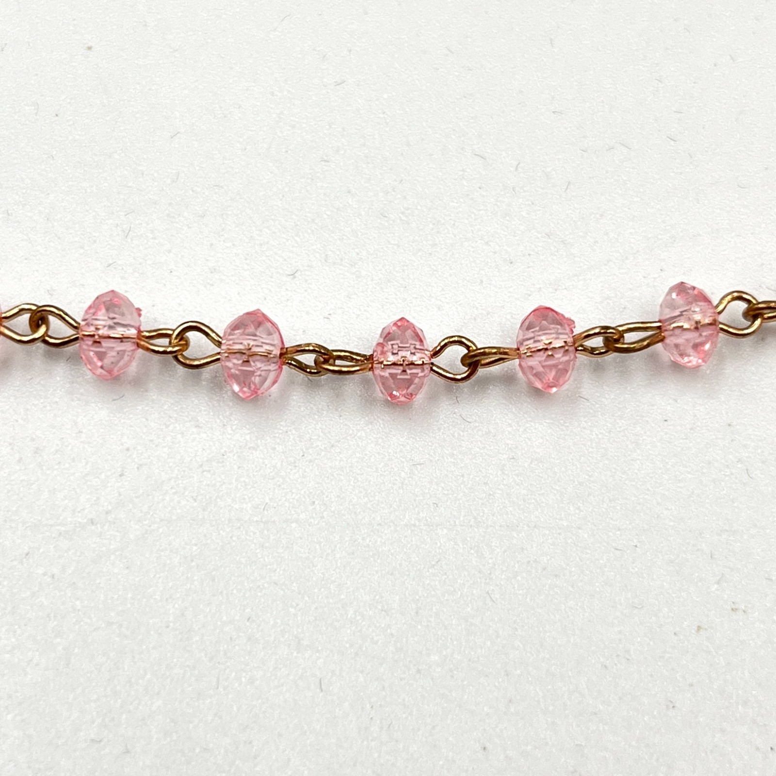 Vintage Y2K Pink Faceted Crystal Beaded Rosary Style Chain Necklace Gold Tone