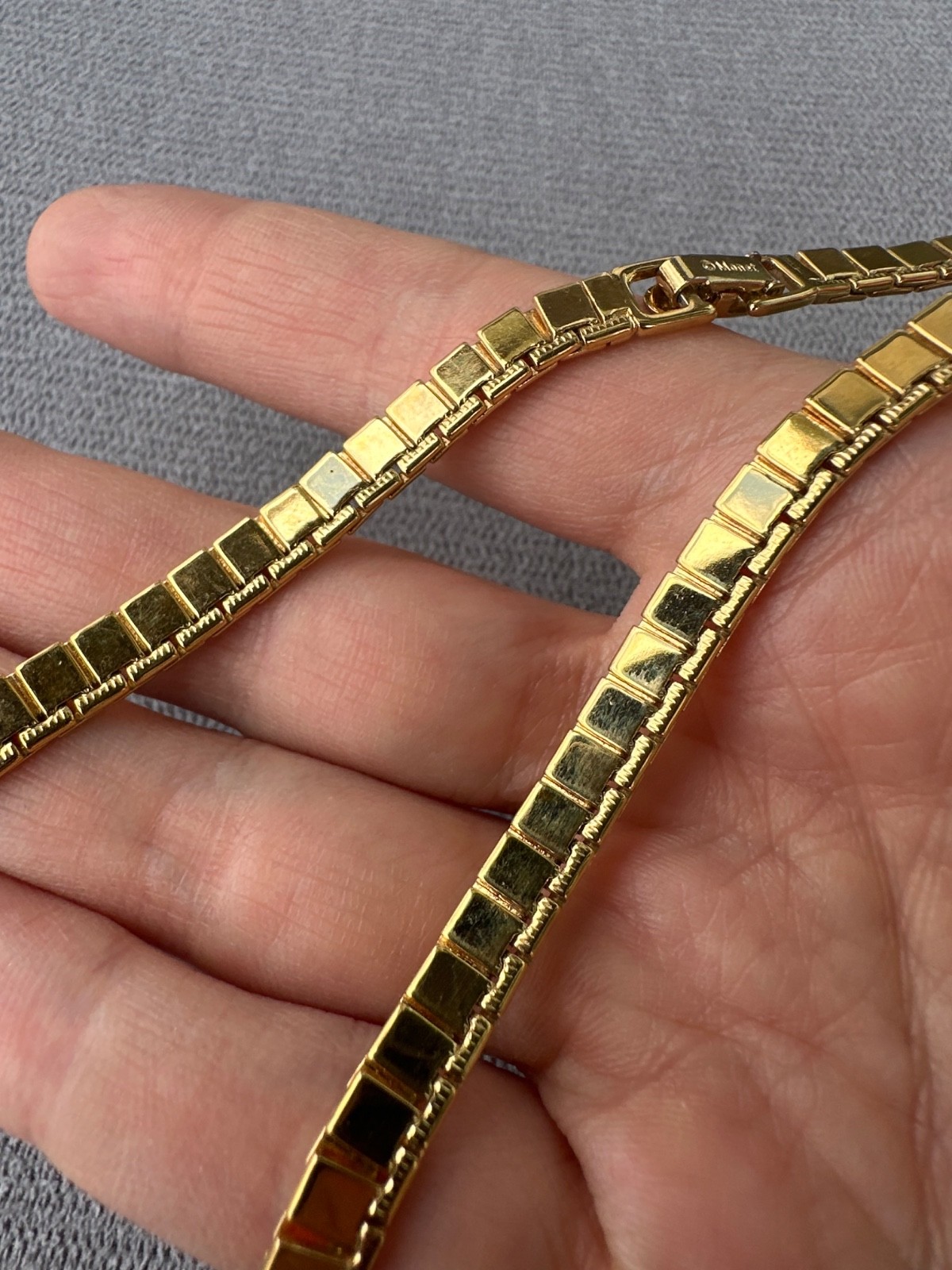 Vintage MONET Gold Tone Chain Flat Square Link 16.5″ Super Shiny Nice Quality
