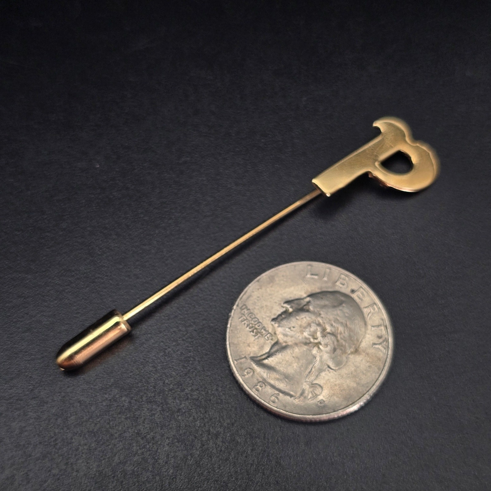 Vintage Gold Tone Letter P Initial Stick Pin Timeless Classic New Old Stock