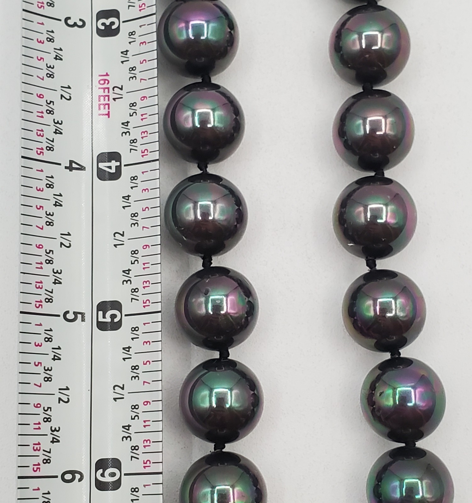VTG 925 Vermeil Peacock Faux Pearl Necklace 12mm Gray Green Purple Hand Knotted