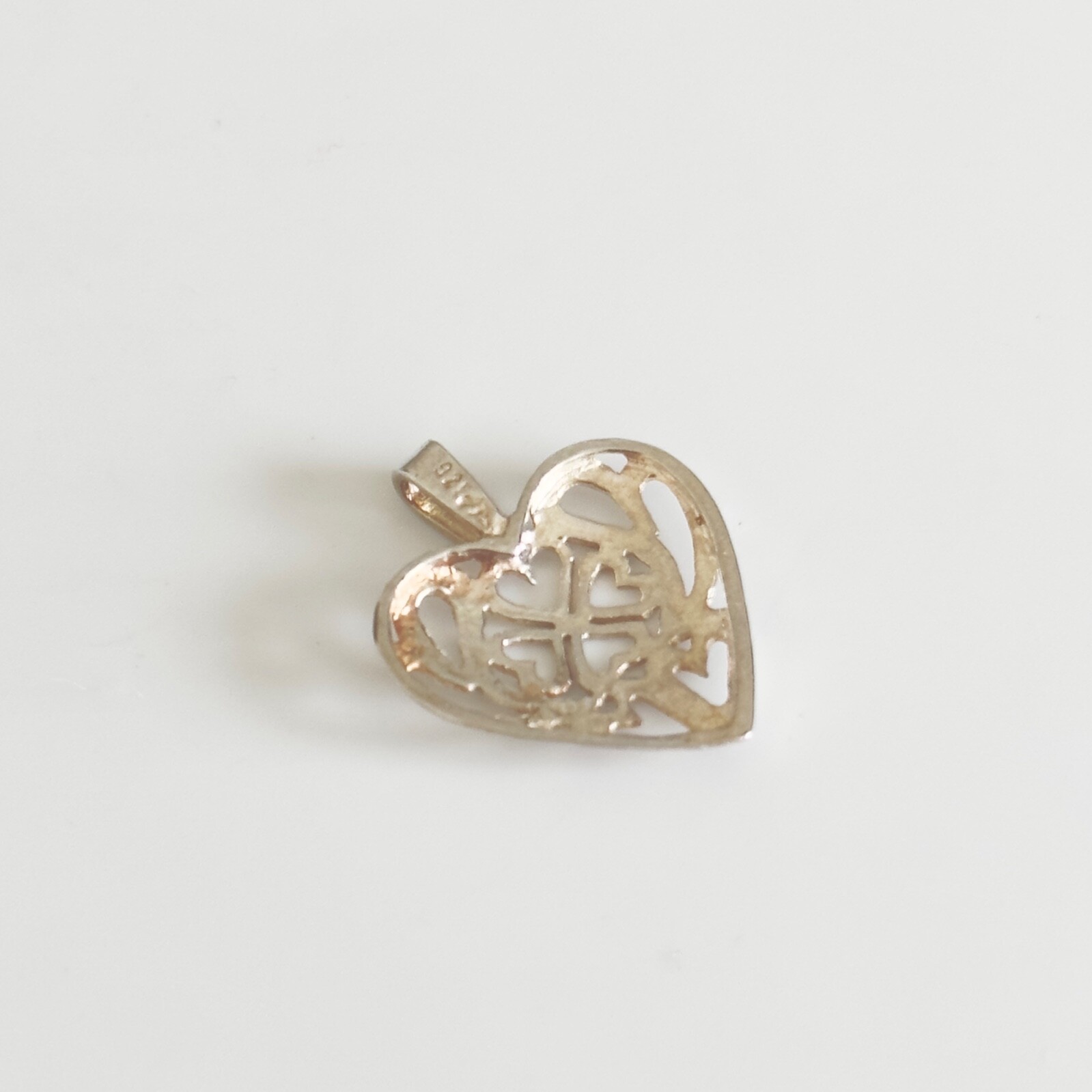 Vintage 925 Sterling Silver Openwork Hearts Love Themed Pendant