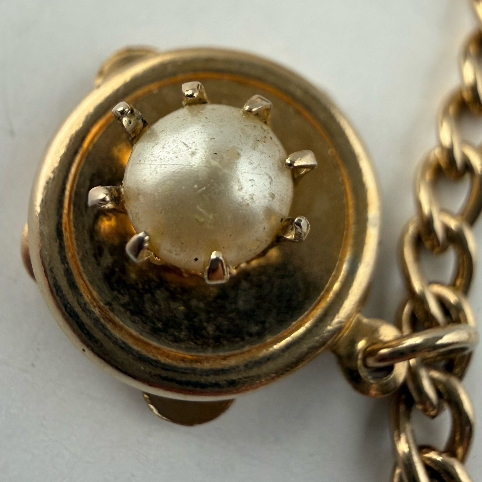 Vintage Charm Faux Pearl Chain Bracelet Tambourine Wheelbarrow Heart Etc