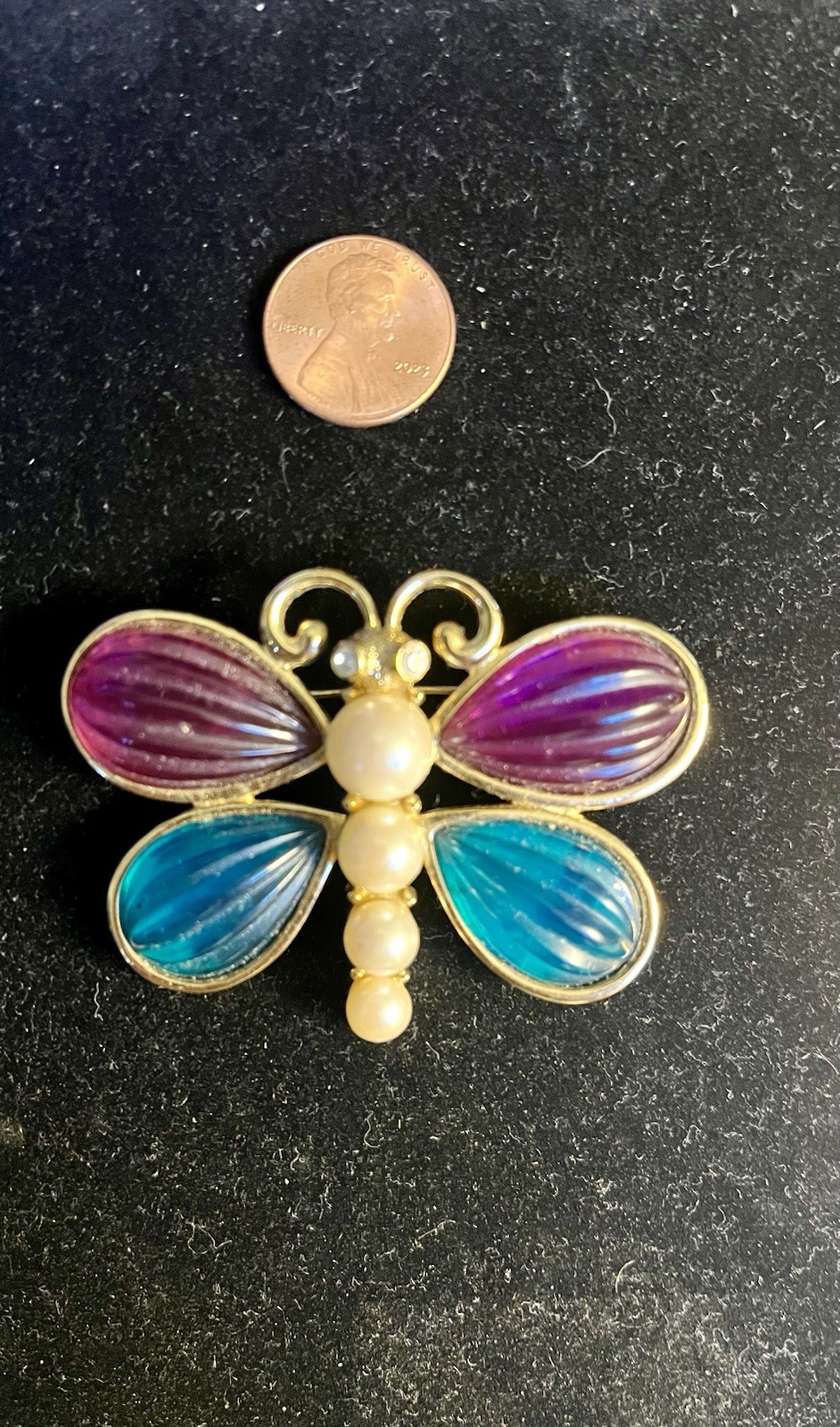 Vintage Purple And Teal Blue Gripoix Style Butterfly Brooch Pin – Pearls Diamond