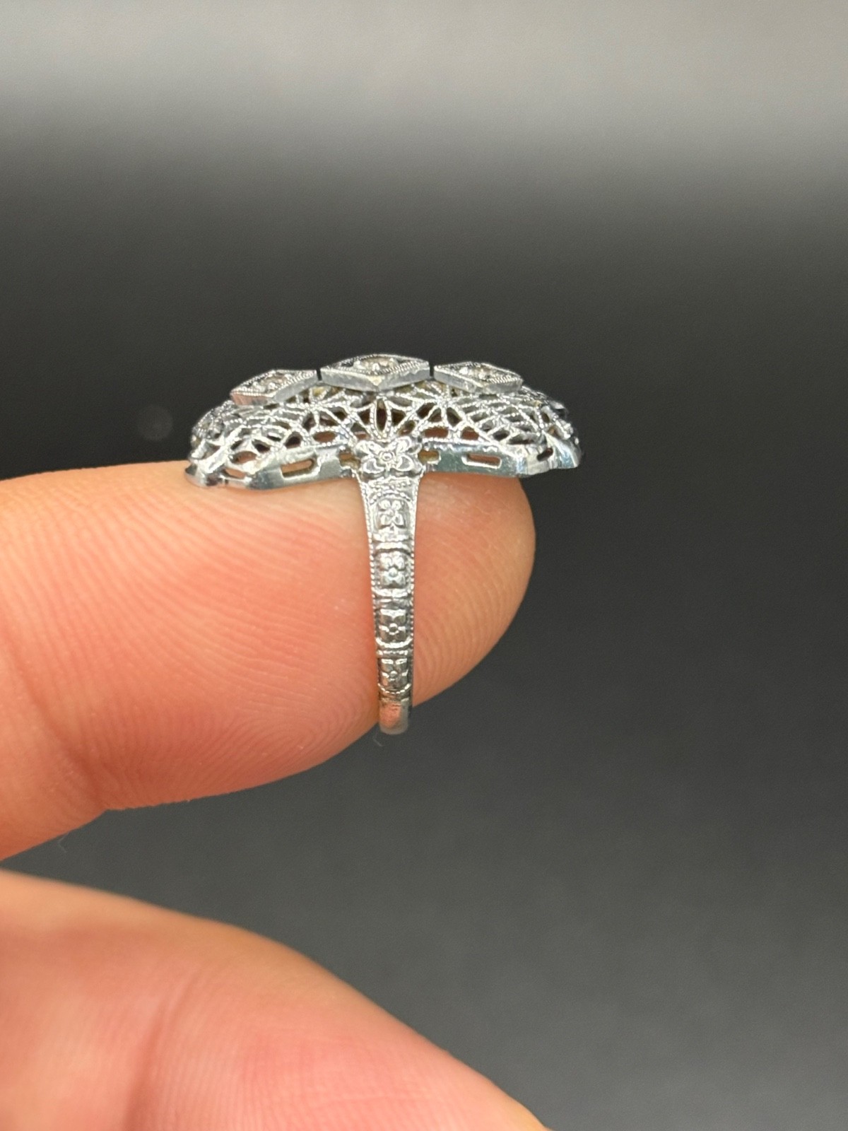 Vintage Filigree Art Deco Ring A&S 14K white gold size 3.5