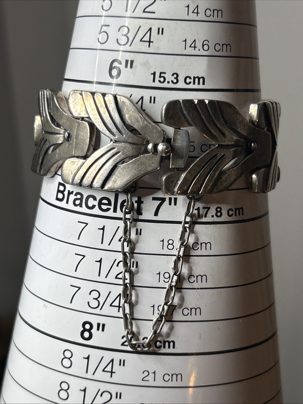 54. Vintage Maricela TAXCO 925 Sterling Linked Panel Bracelet 81.5g, 6 3/4″ Mex