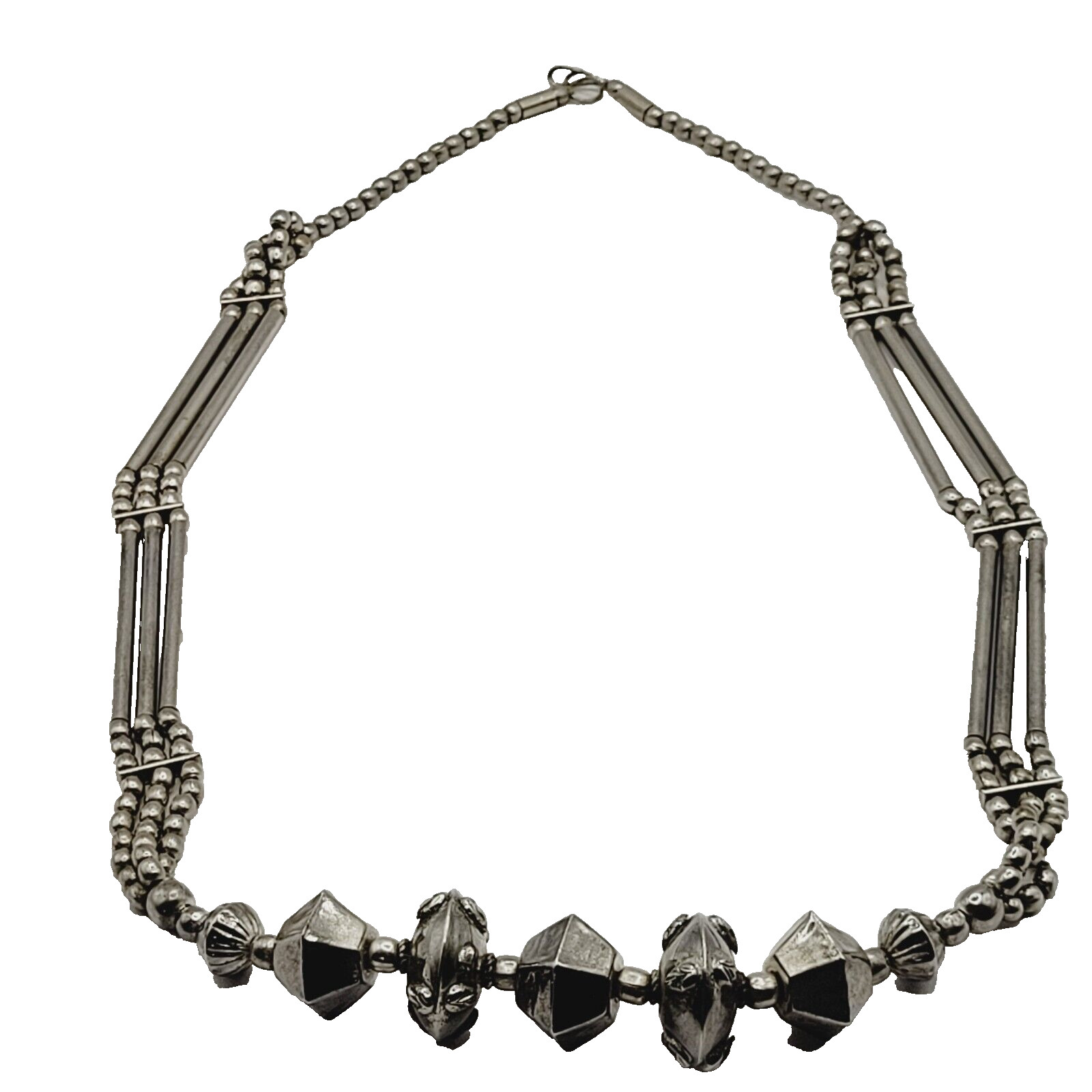 Unique Style Native Brutalist Industrial Silver Tone Metal Vtg Necklace 29 Inch
