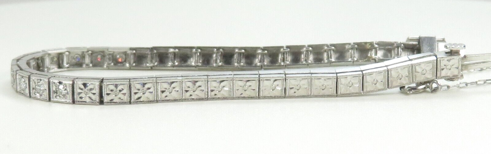 Antique 1920’s Add Diamond Straight Line Bracelet Platinum 7″ Long 0.144″ Width