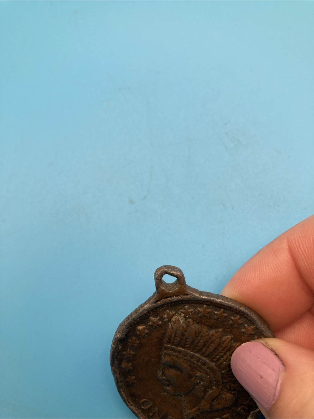 Vintage Indian Head Penny Buffalo Nickel Pendant or Keychain 1877 1.5″