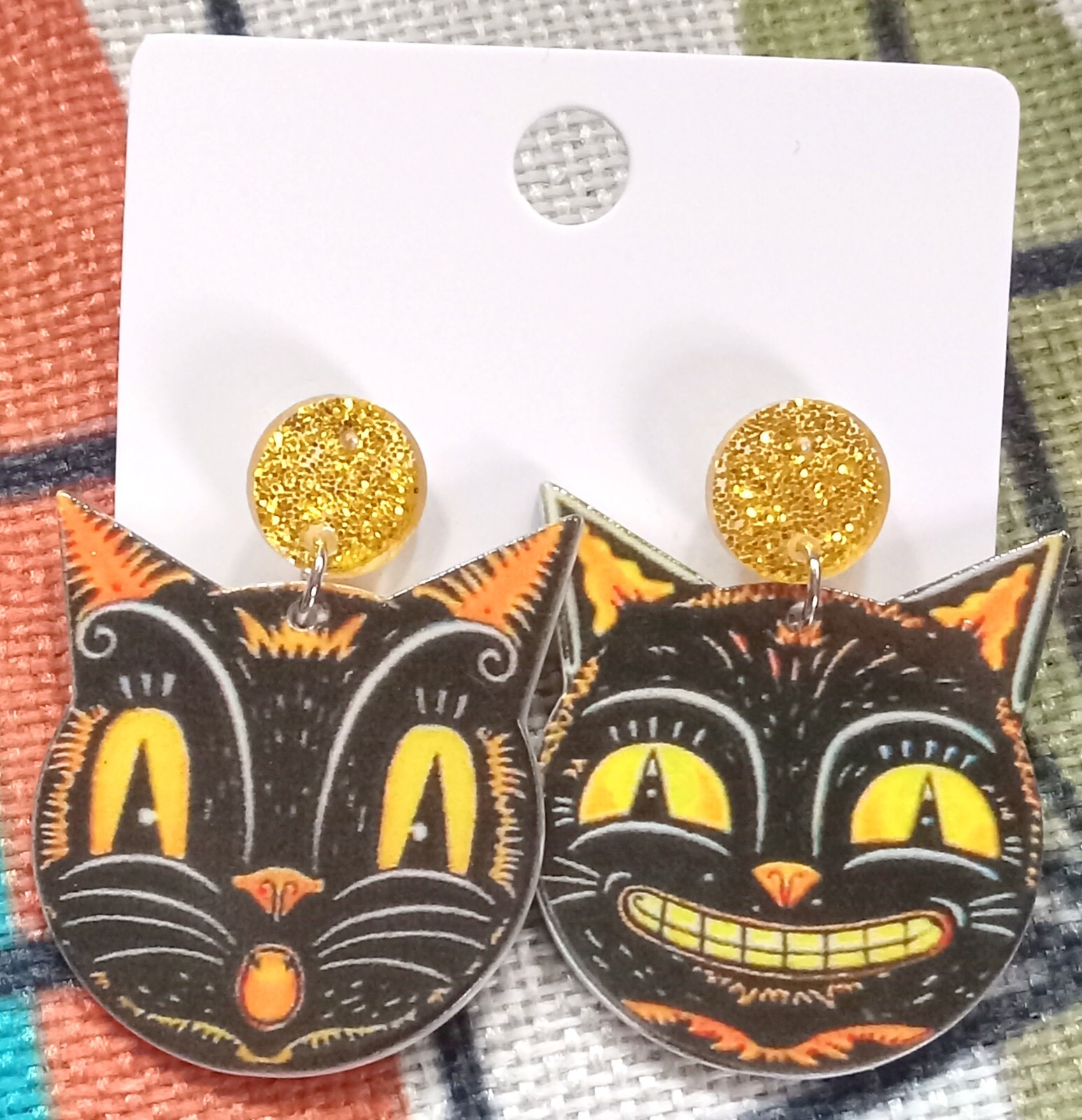 Vintage MCM Style Halloween Cat Anthropomorphic Earrings NEW Mid Century Modern