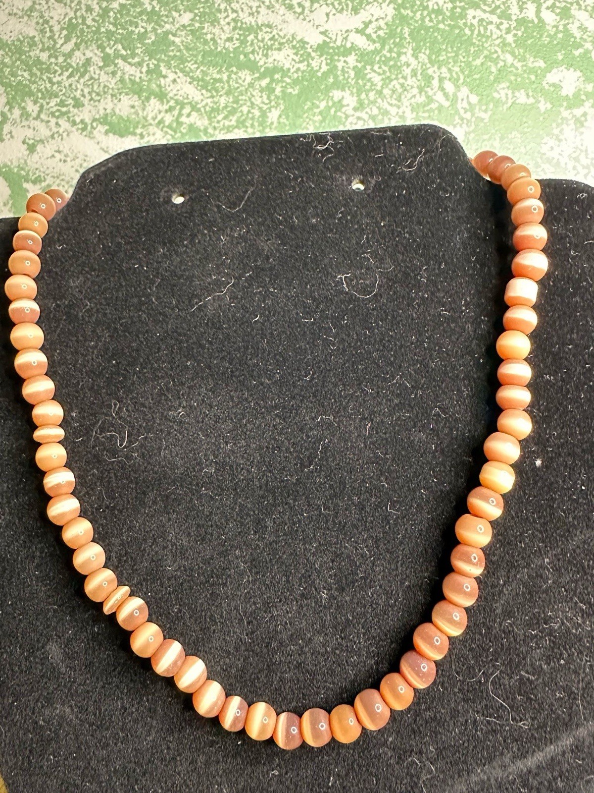 Vintage Pink Tigerseye Stone Beaded Necklace With Gold Tone