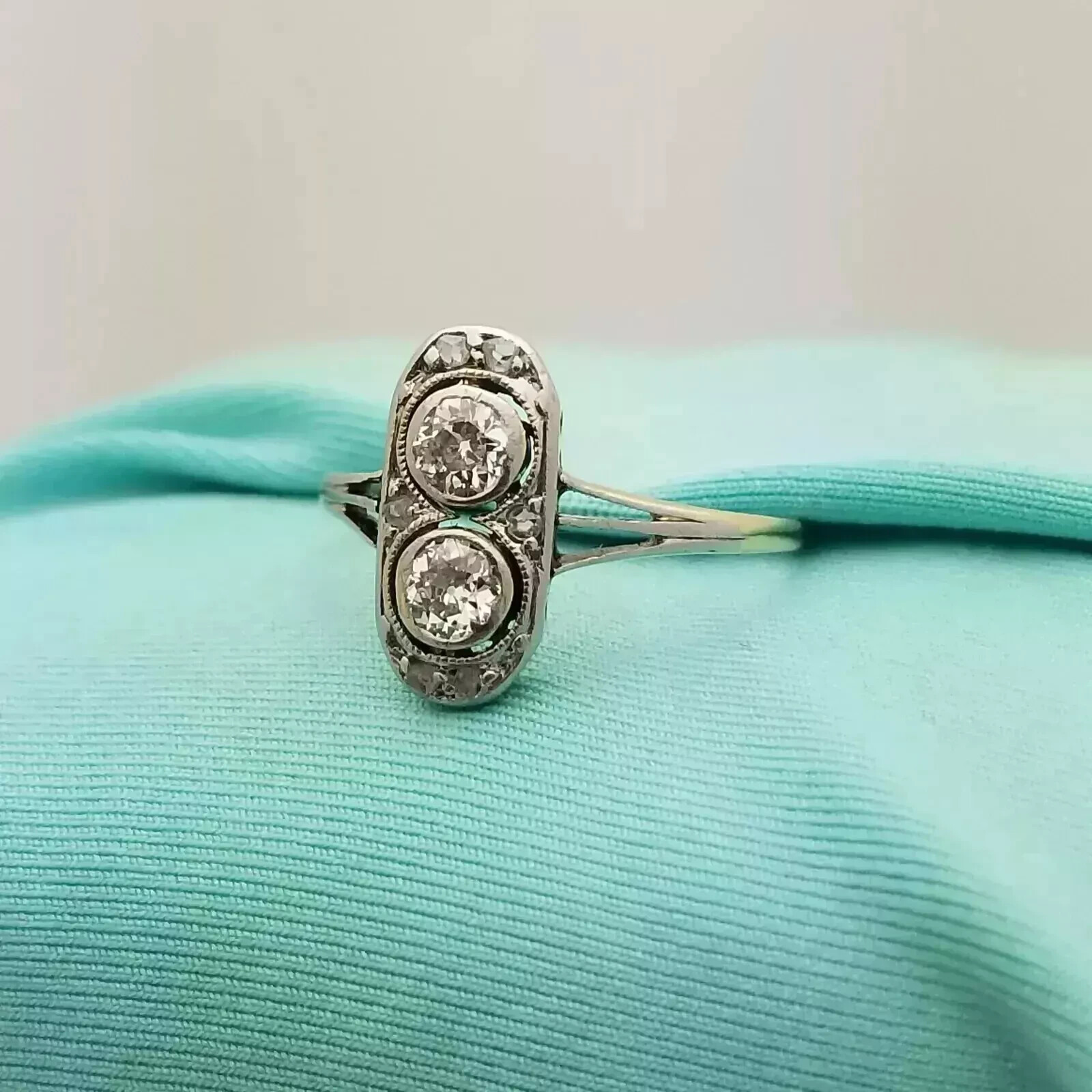14K White Gold FN Art Deco Style Lab-Created Diamond Engagement Wedding Ring