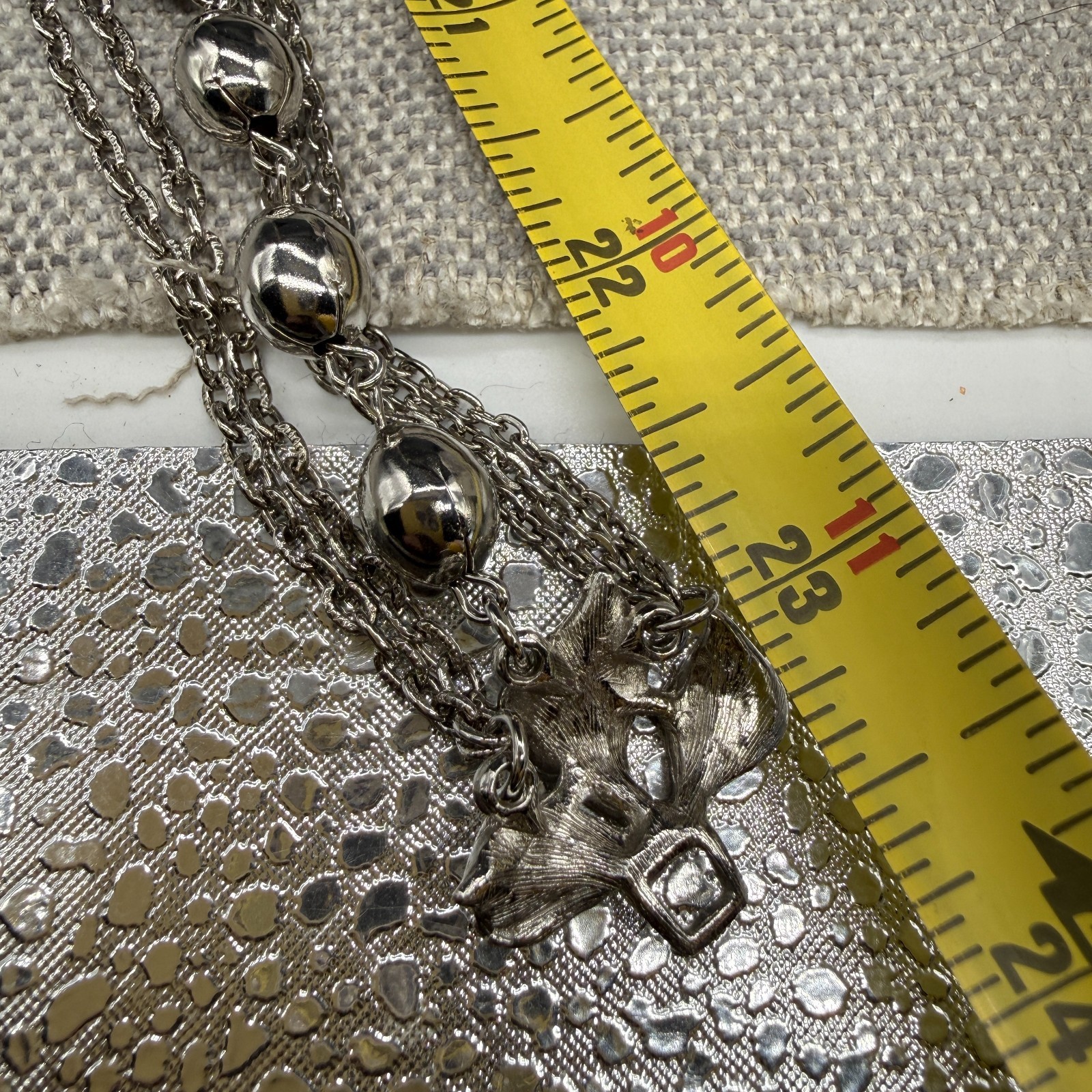 Vintage Necklace Silver Tone Chains and Beads Flower Clasp 23 Inches