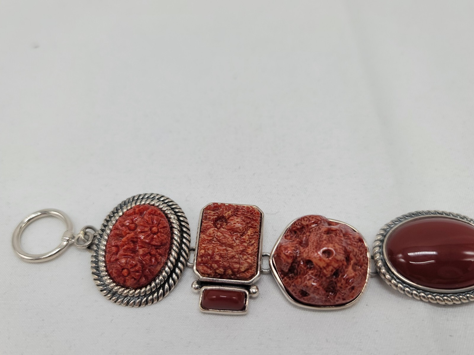 Amy Kahn Russell Hand Carved Red Jasper Carnelian Cabochon Toggle Bracelet NIB