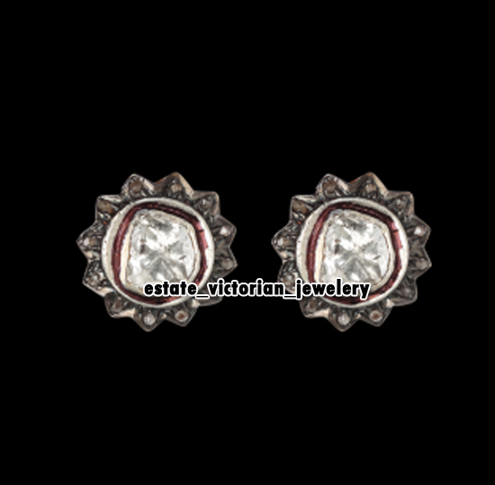0.65Ctw Genuine Old Mine Rose Antique Cut Diamond Silver Victorian Studs Earring