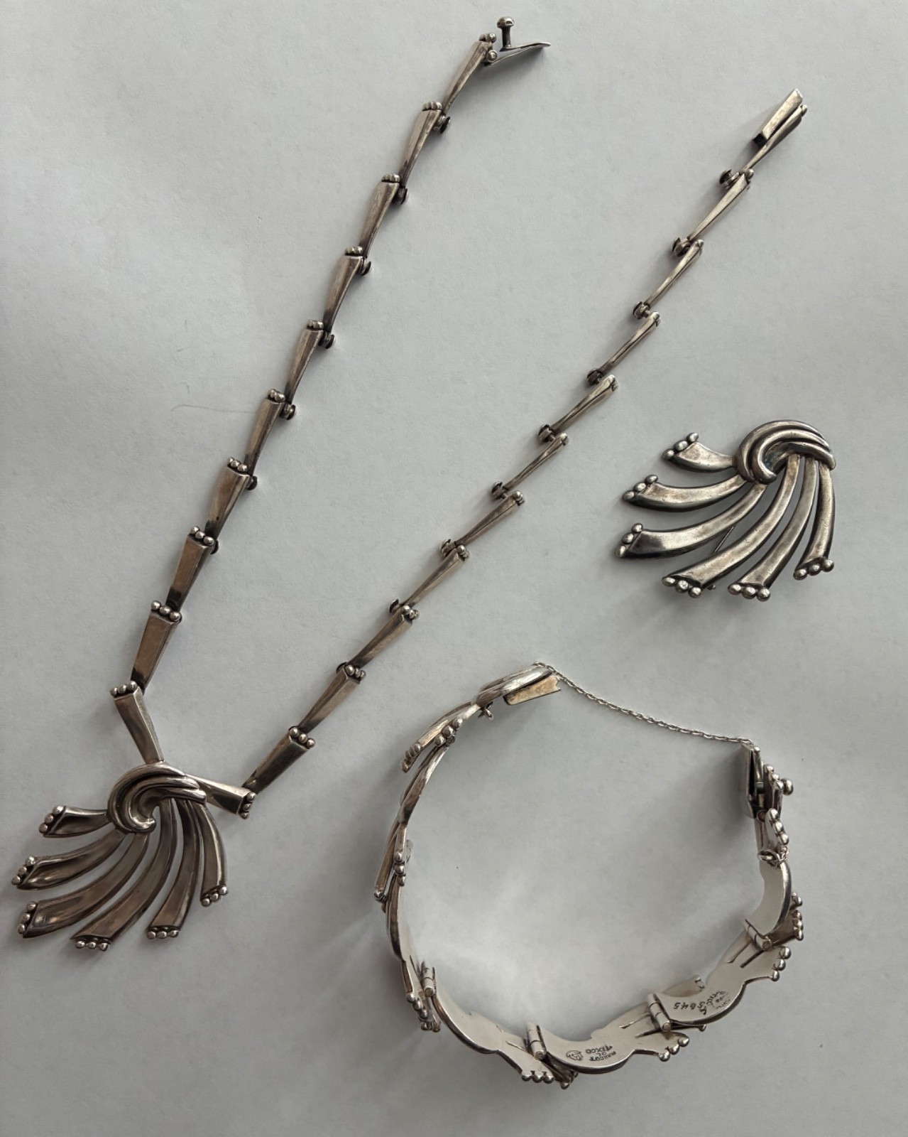 Margot de Taxco Mexico Vintage Art Deco Sterling Silver Parure/Set Jewelry
