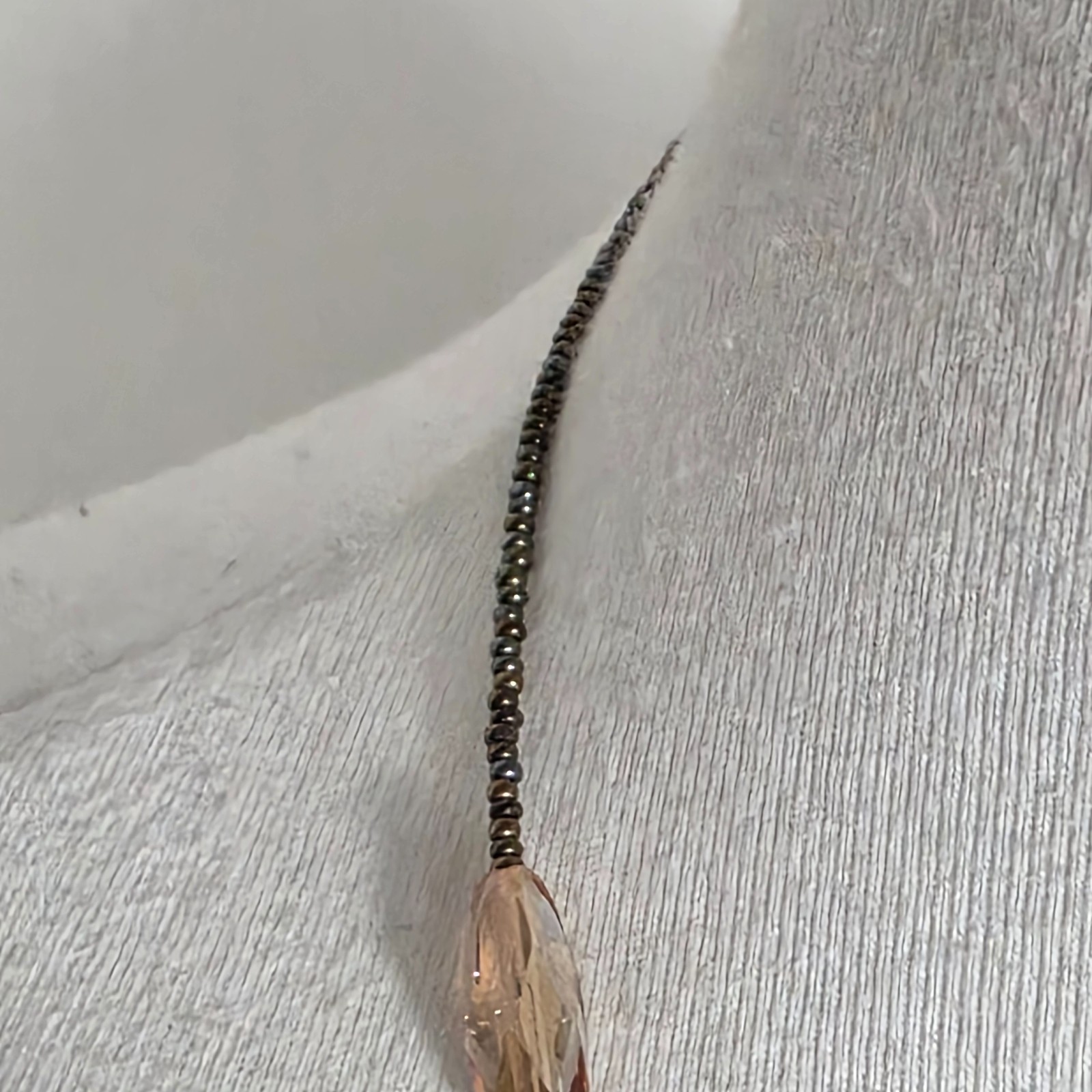 Beaded Lariat Necklace Large Irregularly Shaped Stone Earth-Tone Mix of Beads