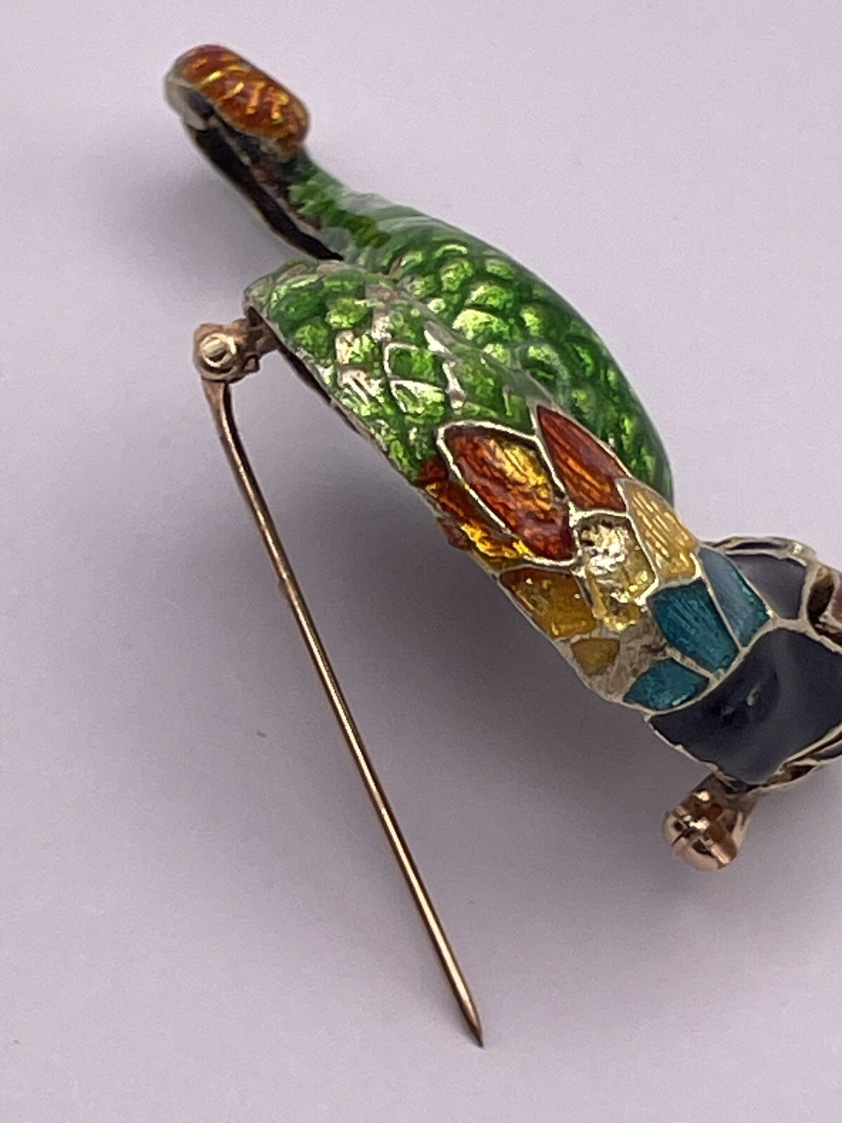 Vintage 14k Solid Gold Enameled Snake Brooch-pendant,Natural Diamond Eyes,21.4g