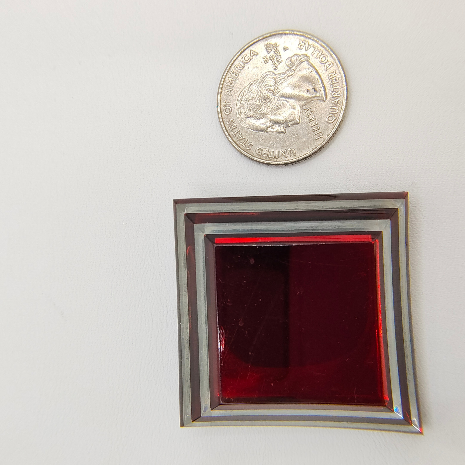 Vintage Minimalist Brooch Pin Red Layered Square Plastic Abstract Unique Signed
