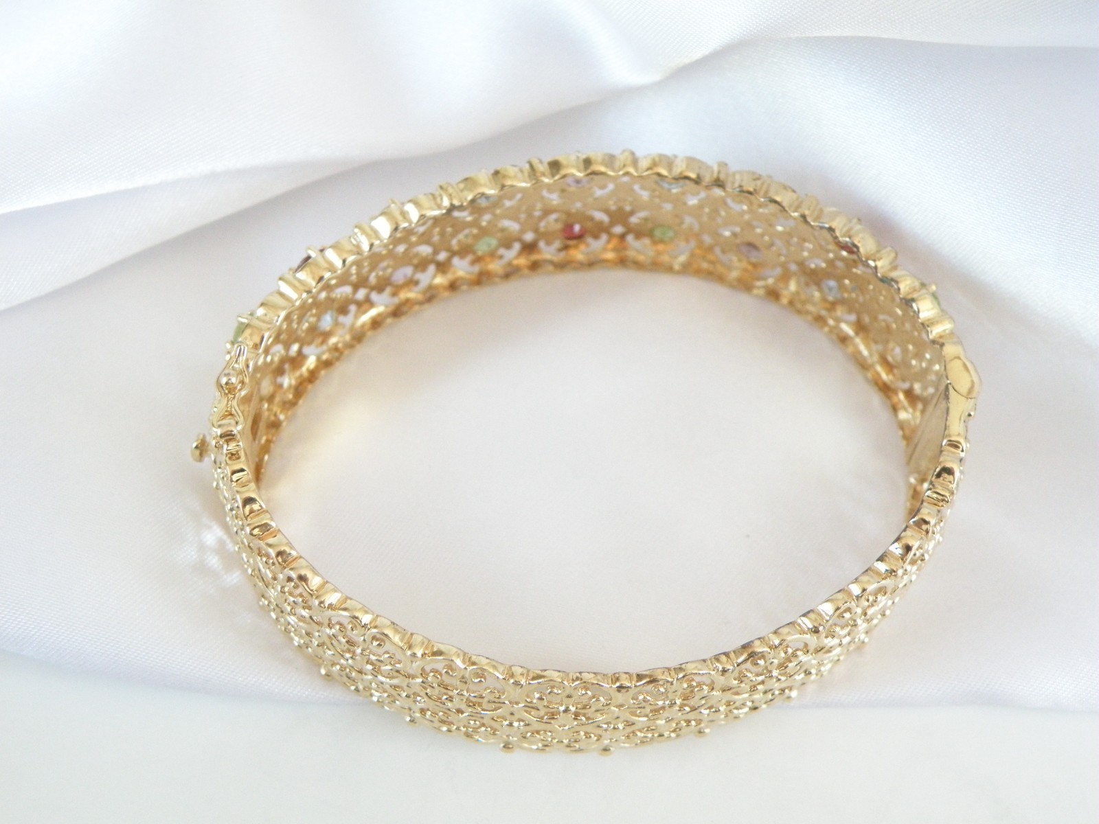 Sterling Silver 925 Gold on Natural Gemstone Statement Bracelet