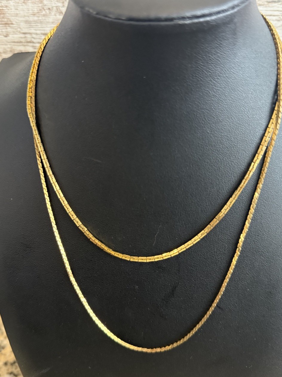 Vintage Napier Signed Gold-Tone Double Strand Chain Necklace 14” & 18”