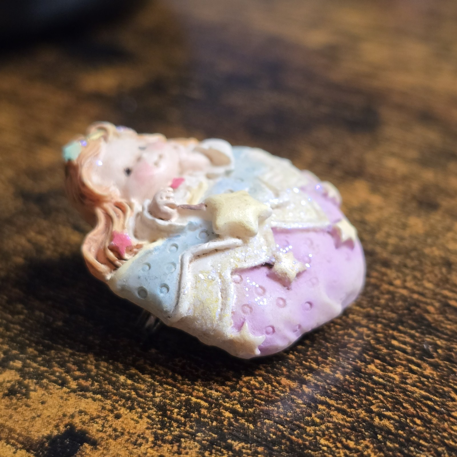 Vintage Whimsical Brooch Resin Dreamy Pastel Fairy Stars Girl Pin 1 Inch Whimsy