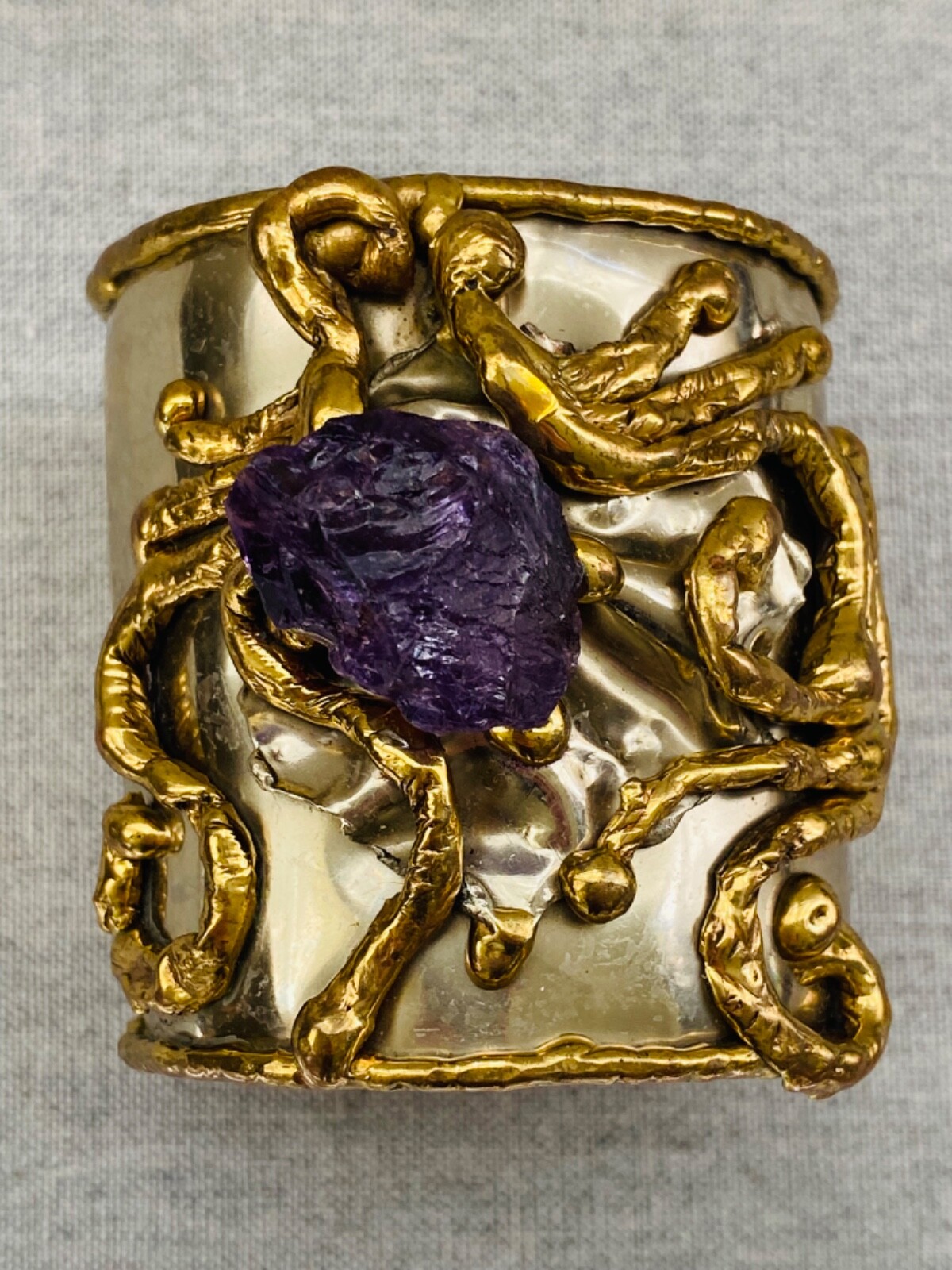 Vintage COPA COLLECTION Huge Chunky Brutalist Modernist Cuff Bracelet Amethyst