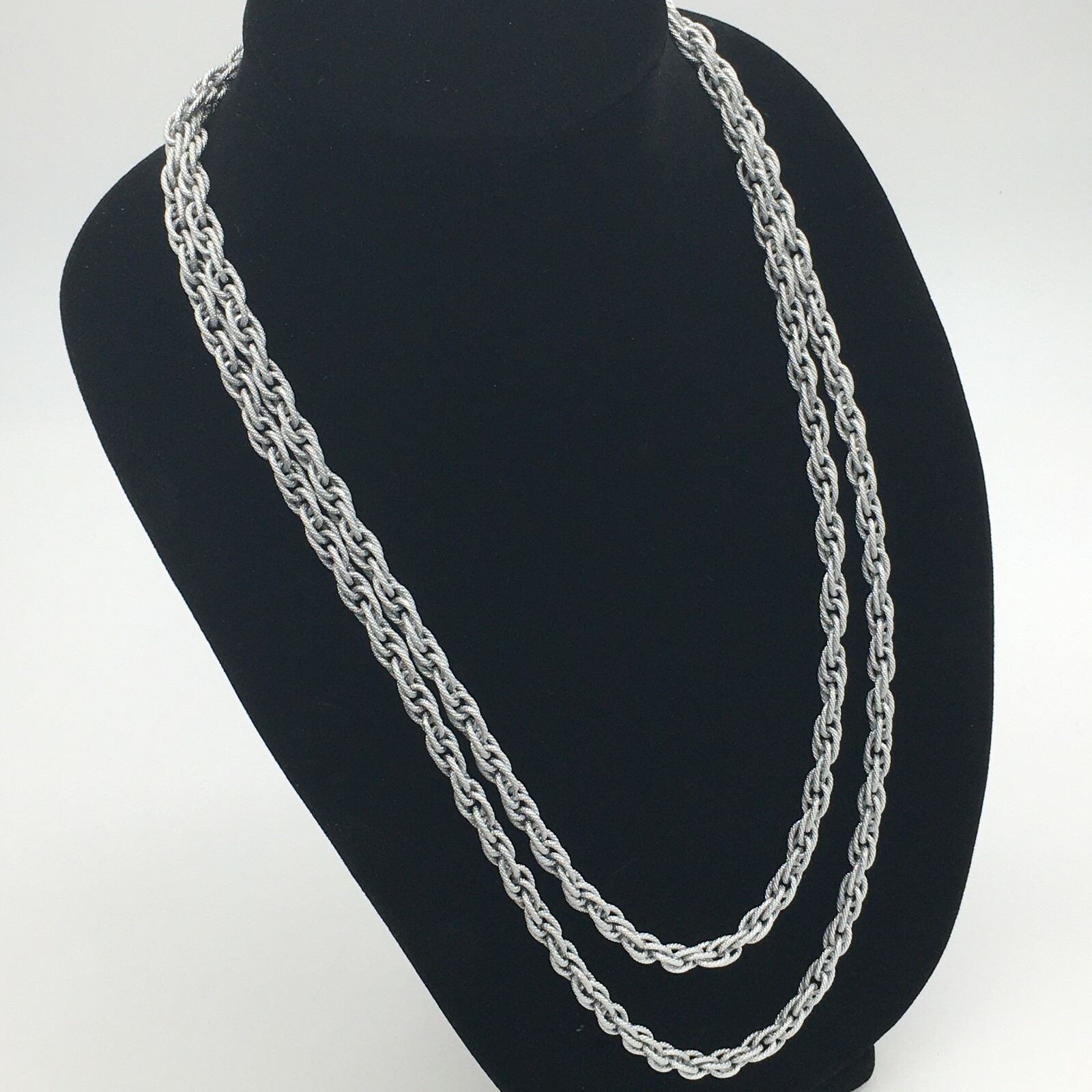 Silver Textured German Eloxal Aluminum Curb Link Double Wrap Chain Necklace ✨EXC