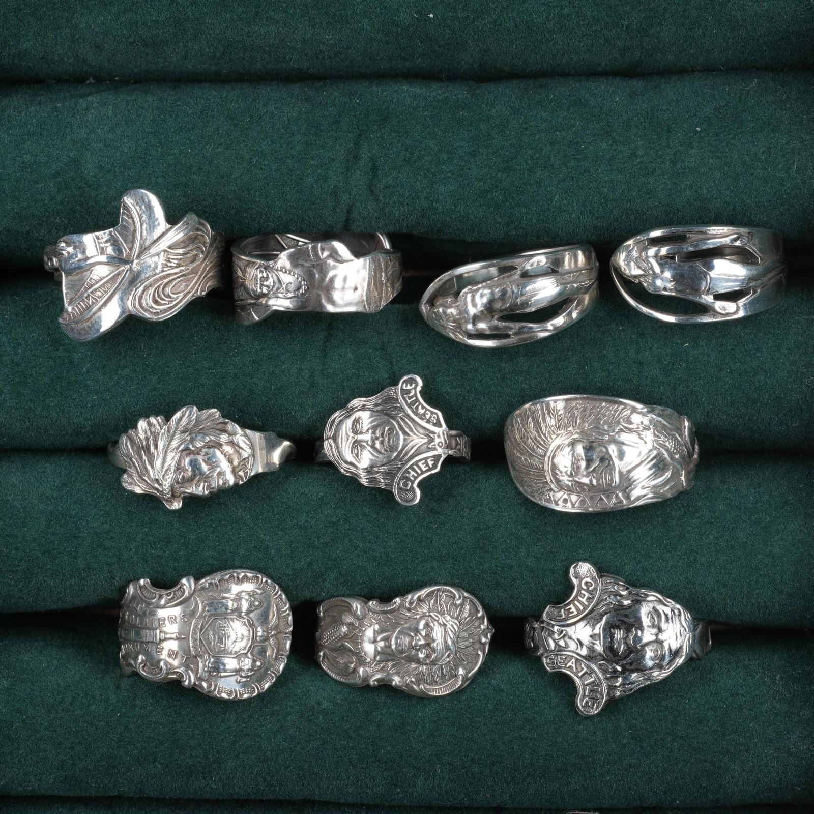sz5.5-9 Collection c1900 Antique sterling silver Indian souvenir spoon rings