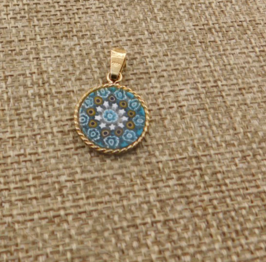VTG 800 Gold Plated Silver Millefiori Murano Floral Glass 16 mm Braided Edge