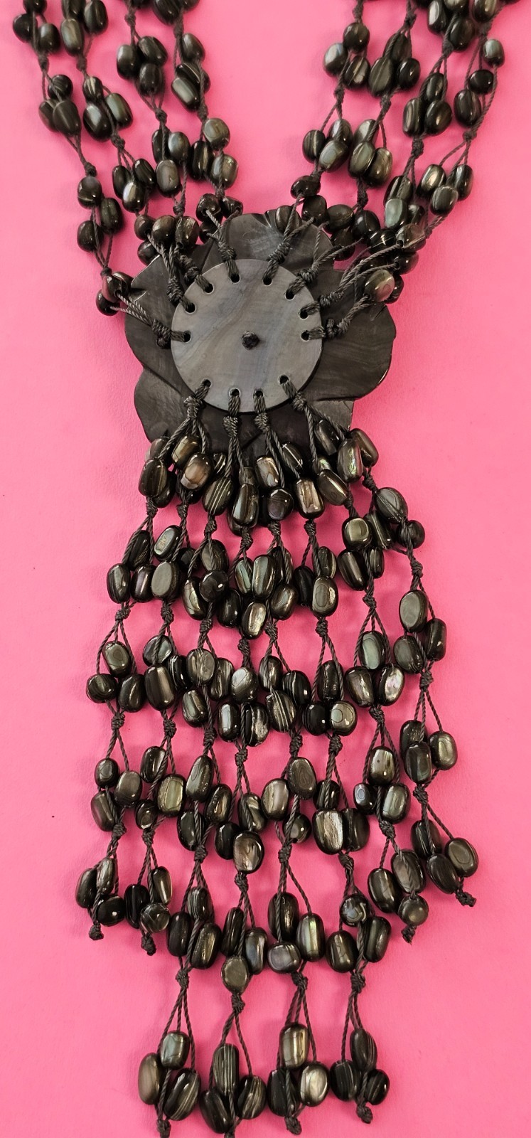 RARE VINTAGE Mother Pearl necklace shiny different gray shapes 4 strand 18