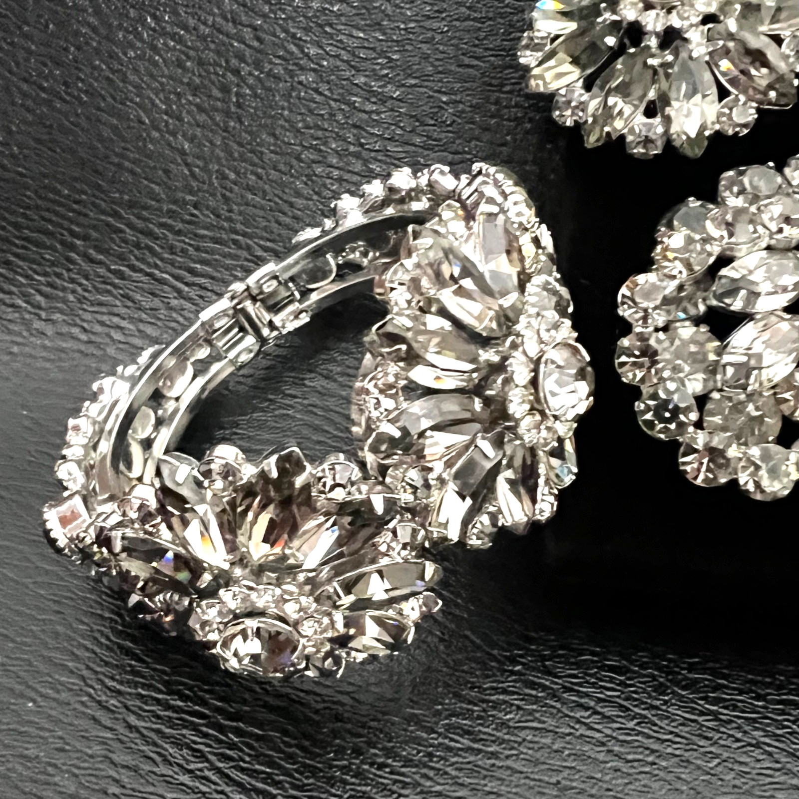 Vintage La Roco Art Deco Clear Crystal Rhinestone Bracelet Earrings Bracelet Set
