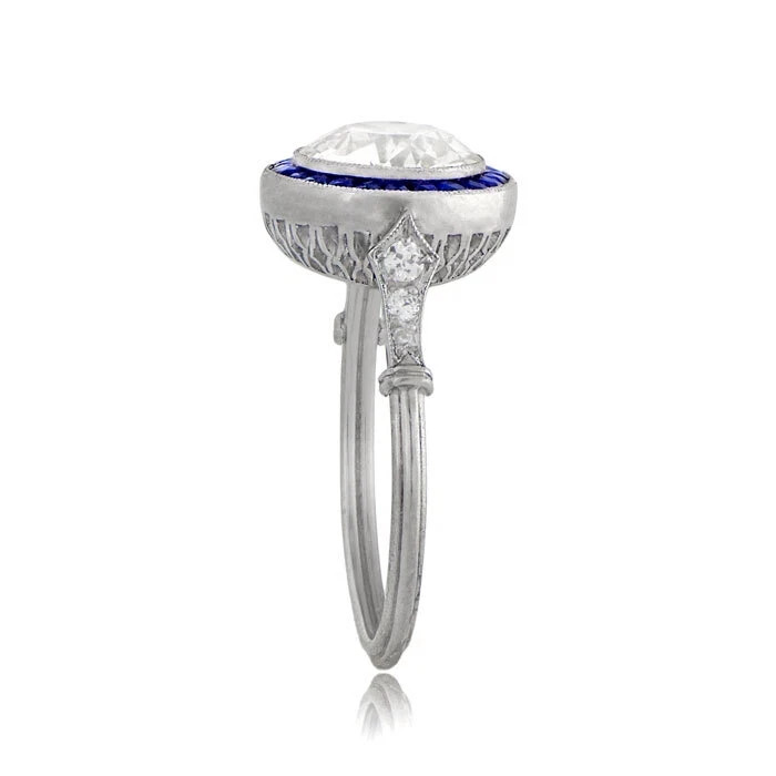 Art Deco Style 2.Ct Lab Created Diamond Sapphire Halo Engagement Ring 925 Silver