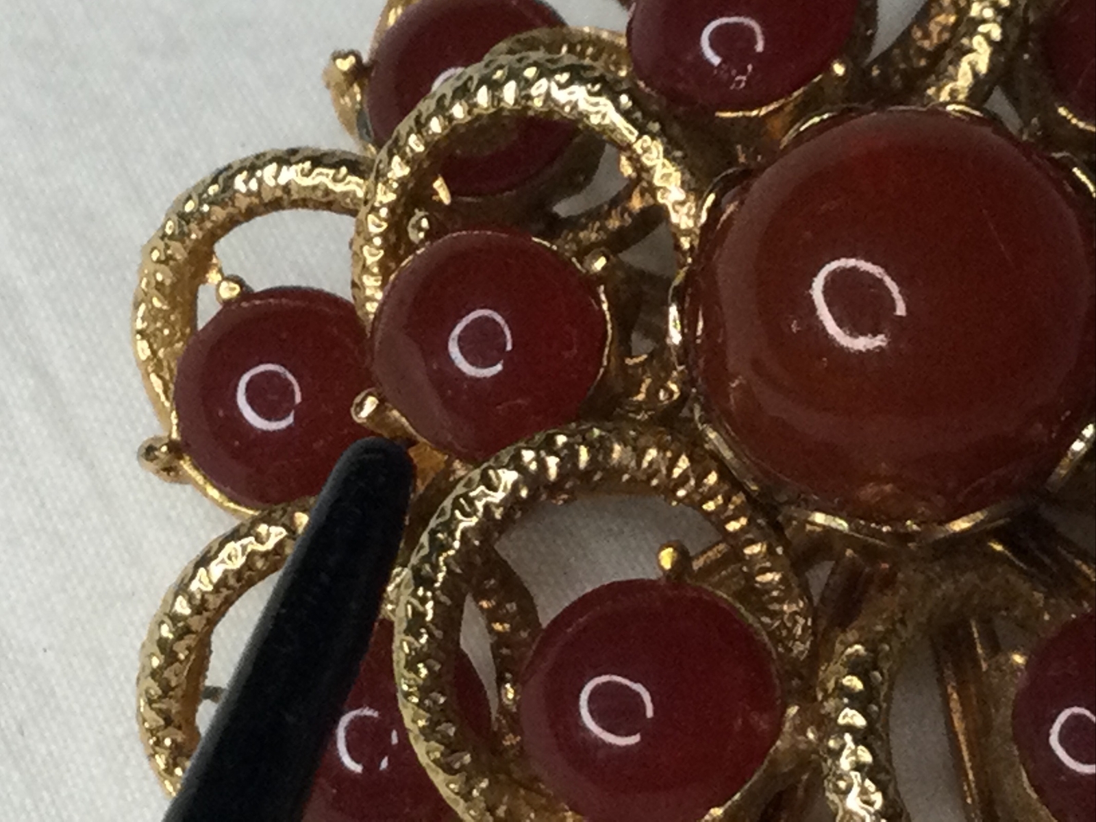 Vintage Sunburst Flower Swirl Brooch Pin Carnelian Goldtone 2” Multi Stone Retro