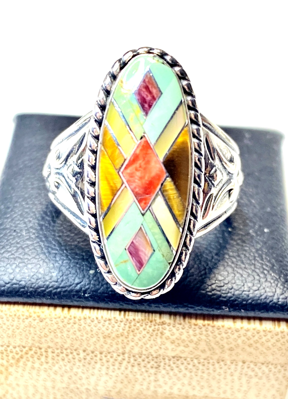 Vintage Carolyn Pollack Relios Sterling Silver Multi-gem inlay Ring Size 8 1/4