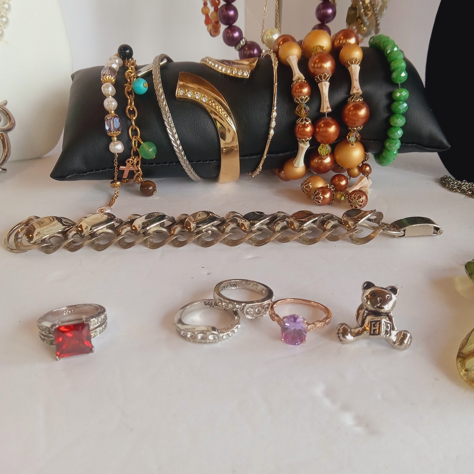 50 Pc Vintage to now Jewelry lot Necklaces Bracelets Earrings Brooches Rings