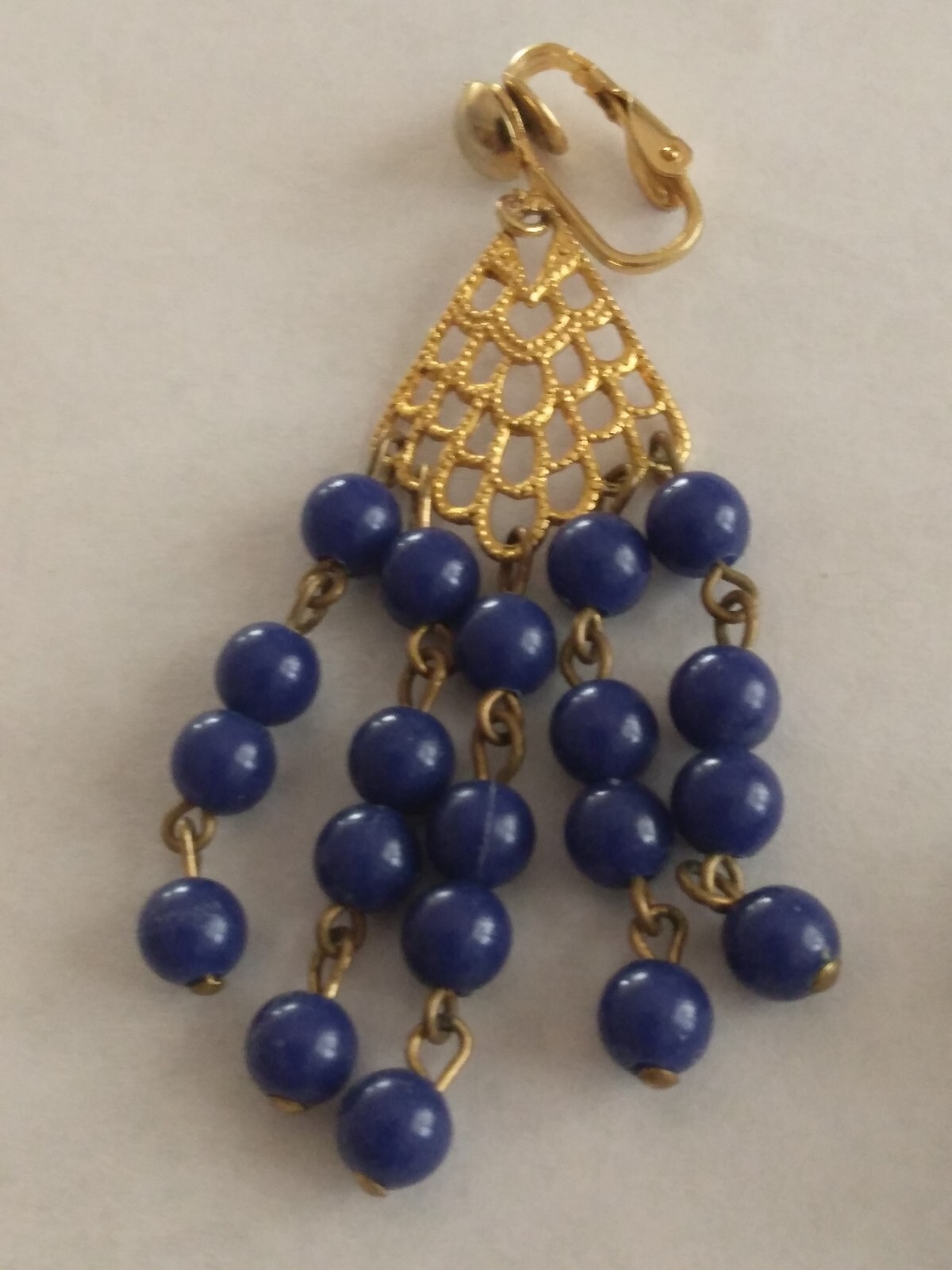 Vtg 2 Set Purple and Blue Gold Tone Chandelier Earrings