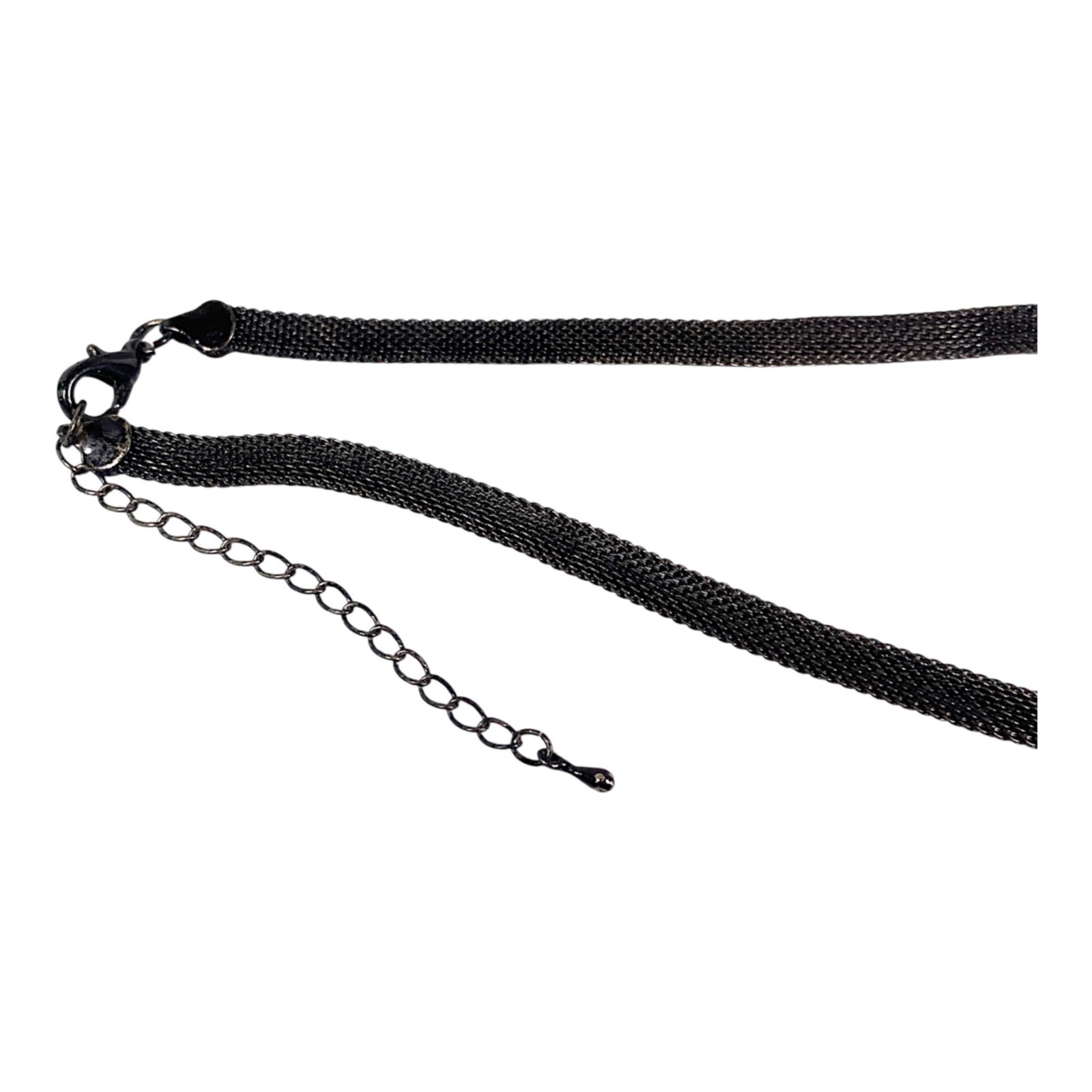 Goth Choker Necklace 15” Black Mesh Chain Heart Pendant Charm Witch Punk Y2K VTG