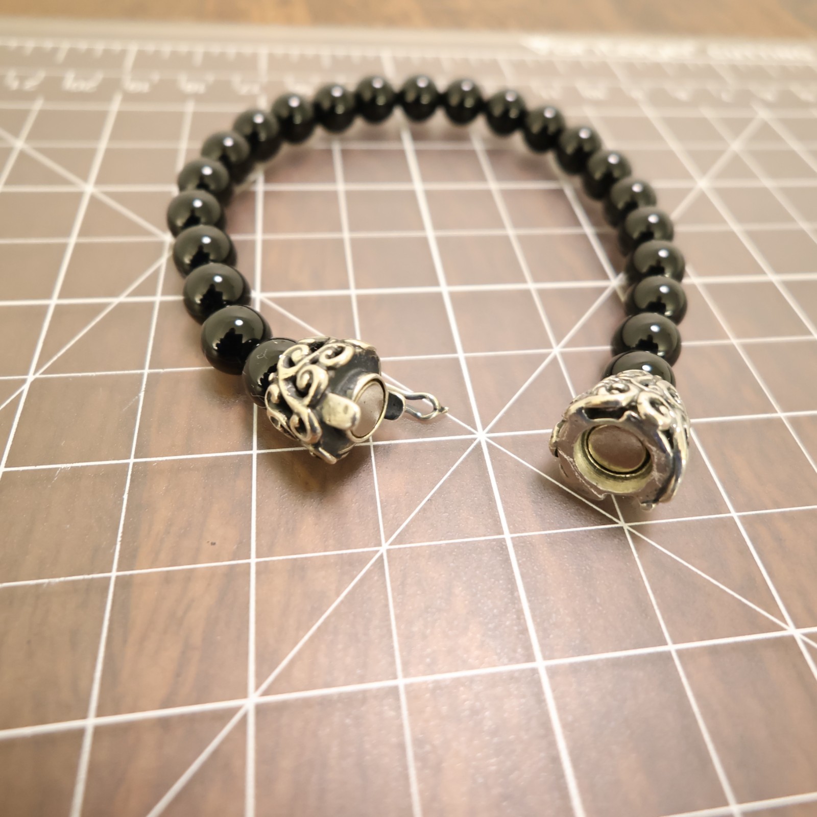 Carolyn Pollack bracelet Relios black onyx beads silver magnetic clasp 6.75in
