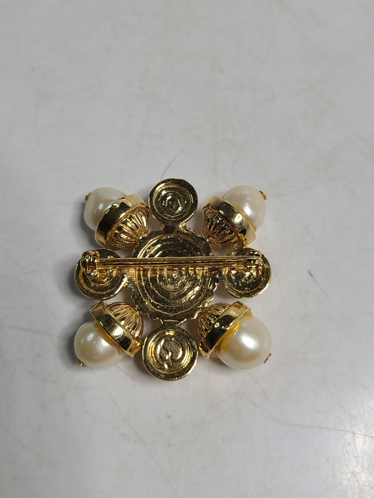 Vintage Signed 1 1/2 Inch St. John Pearl Maltese Cross Brooch