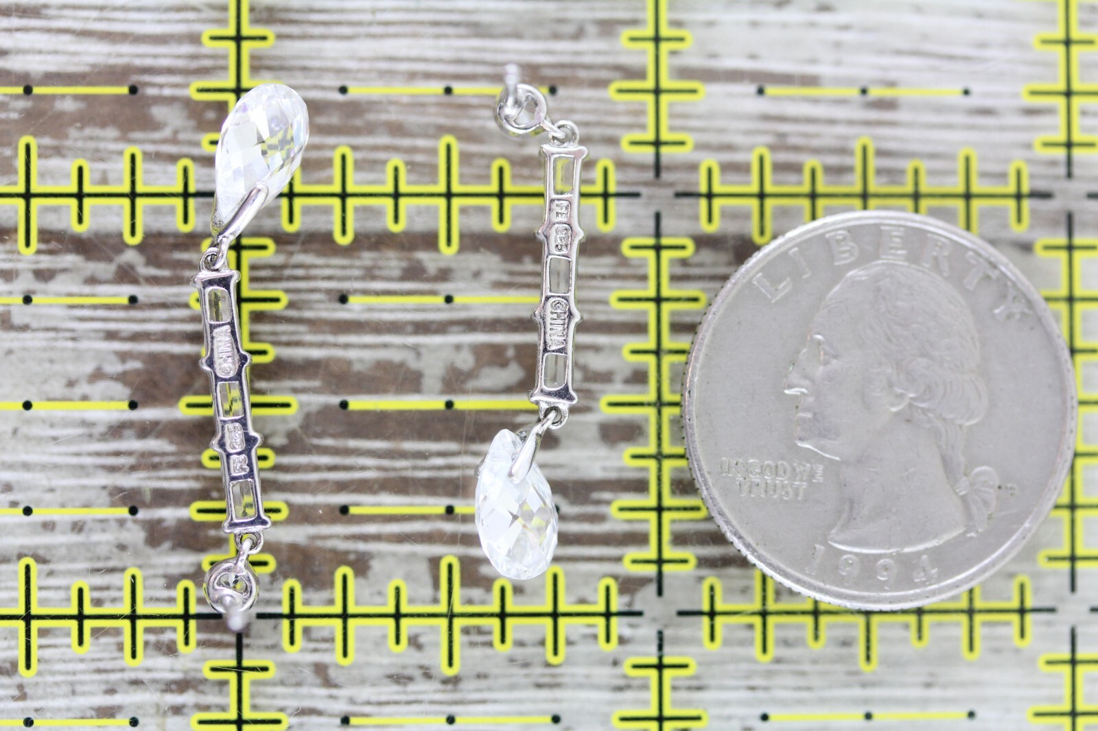 VINTAGE CZ STERLING SILVER DROP DANGLE EARRINGS 925 PRETTY DESIGNER CLASSIC