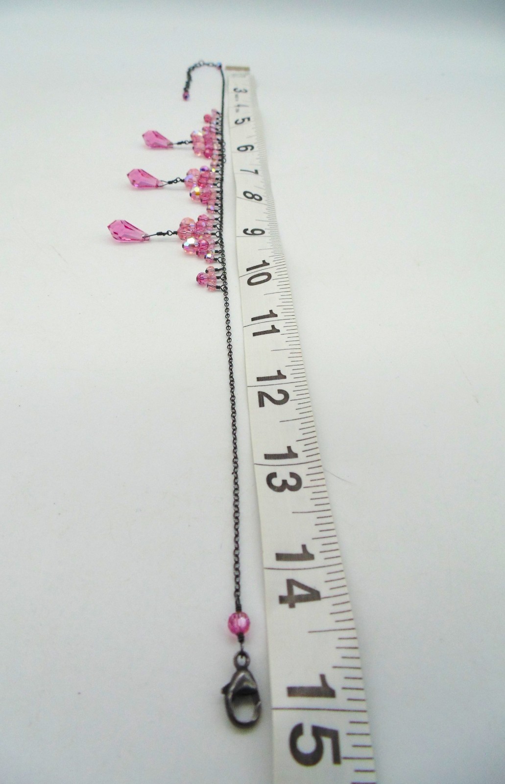 Vintage .925 STERLING SILVER and PINK CRYSTAL Festoon Necklace Adj. 15″-19″ Exc.