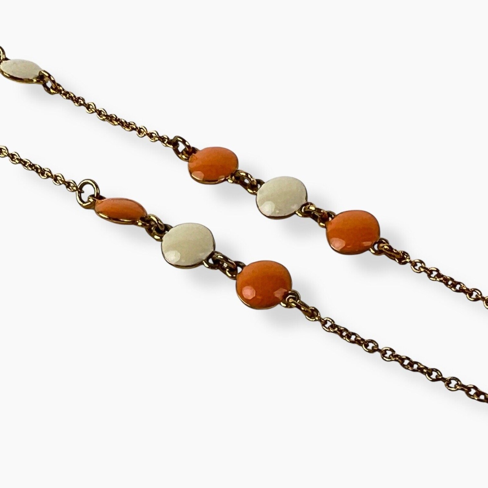 Necklace By Luxe Retro Beveled Orange Cream Enamel Dots Delicate Gold Tone Chain