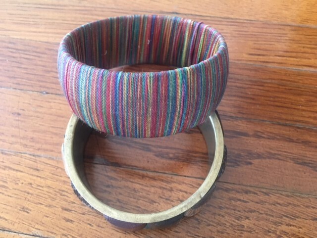 3 Colorful Vintage Bracelets: Natural Wood, String and Lucite Lot