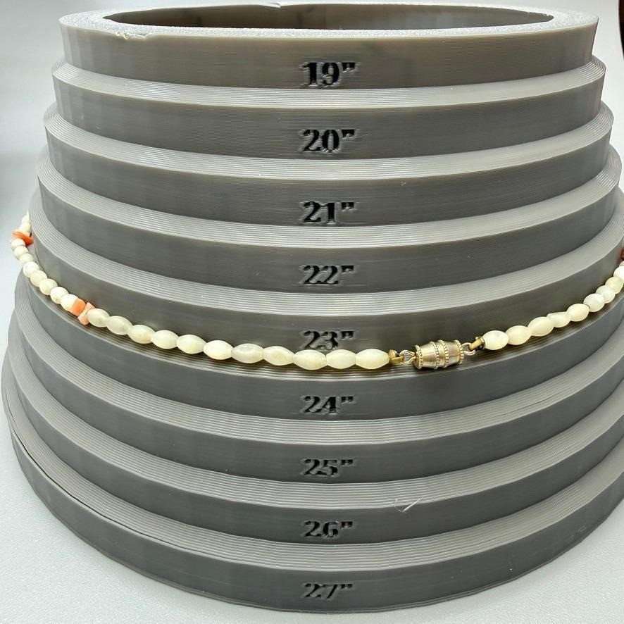 Vintage Mother of Pearl and Coral Bead Necklace 23″ Statement Summer Dainty